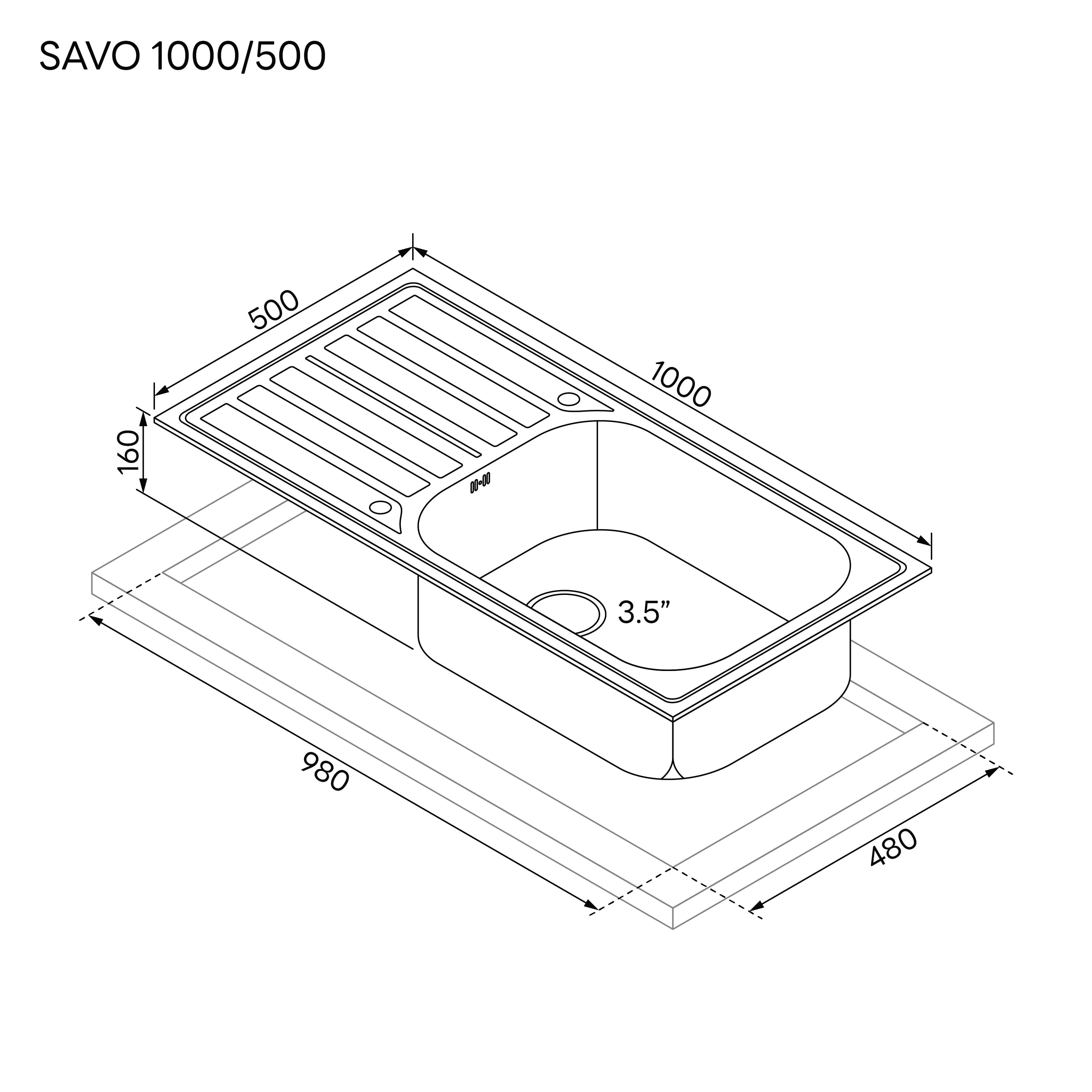 ซิงค์ฝัง 1 หลุม 1 ที่พัก EVE SAVO 1000/500 ขนาด 100 ซม. สแตนเลส_2